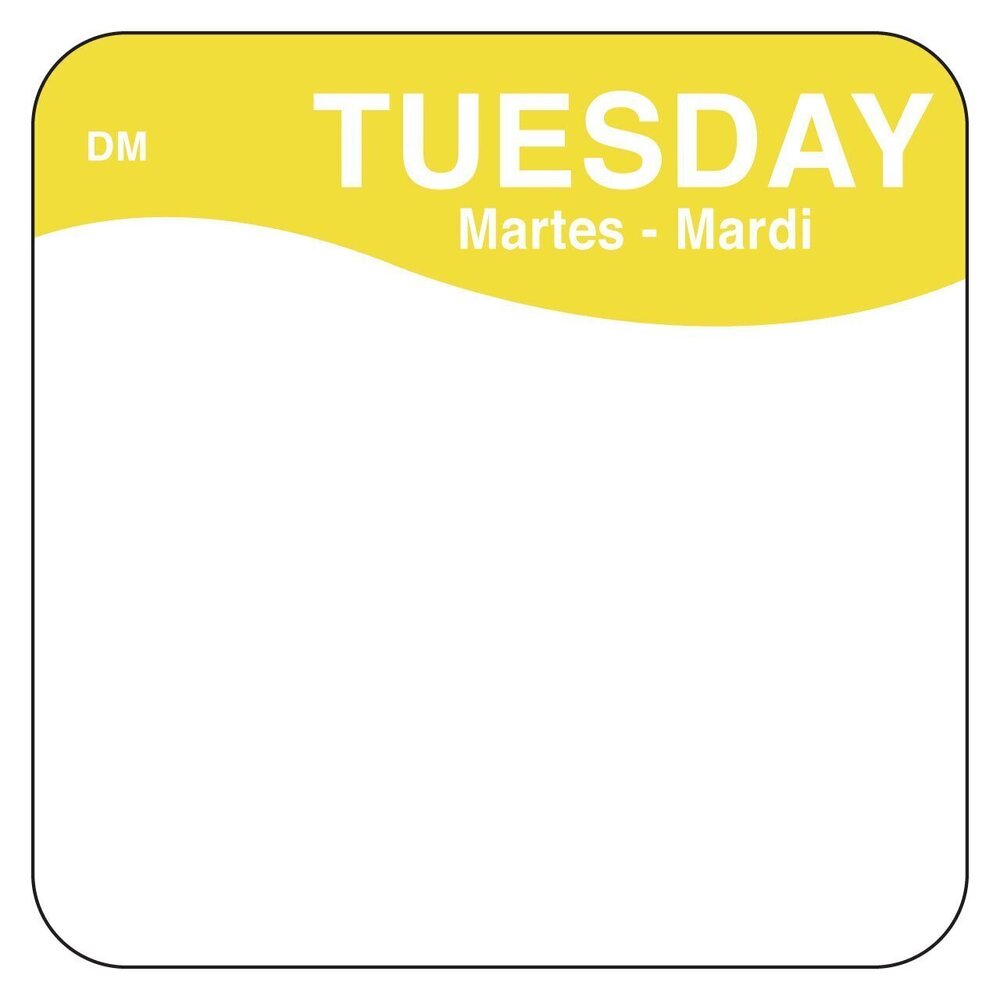 6177 DissolveMark IT1133332 Day of The Week, Trilingual Label, Tuesday, 2"